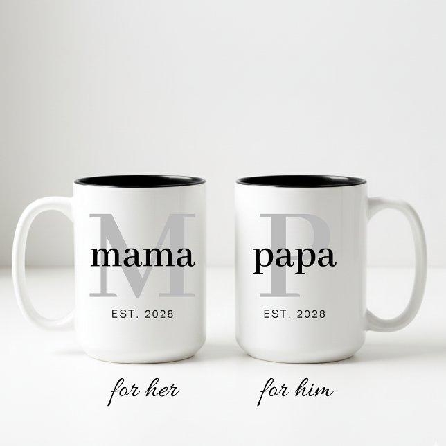 Pappa och Mamma Mugg Set Personlig Gåva till Föräl (Mama and Papa Coffee Mug Birthday Gift for Mom, Personalized Mom Mug Gift for Grandma and Mom)