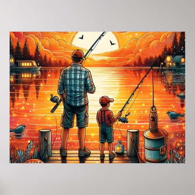 Pappa och son fiskar poster (Framsidan)