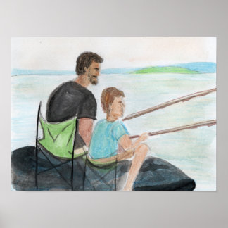 Pappa och son fiskar poster