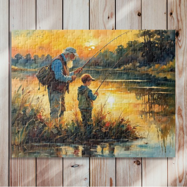 Pappa och son fiskar pussel (Skapare uppladdad)