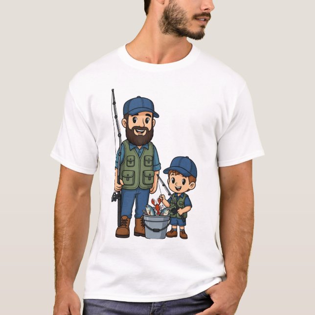 Pappa och son fiskar tillsammans t shirt (Framsida)