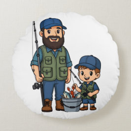Pappa och Son Fiskedagen Rund Kudde