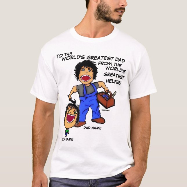 Pappa och Son Funny Tecknad Tee Shirt (Framsida)