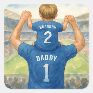 Pappa och Son Matching Jerseys Football Pappa Fyrkantigt Klistermärke