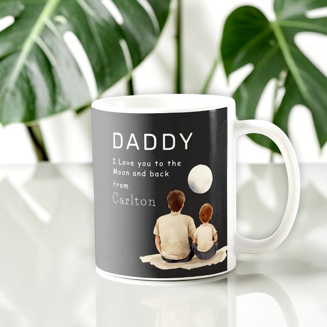 Pappa och son som betraktar månen "Jag älskar dig" Kaffemugg (Skapare uppladdad)