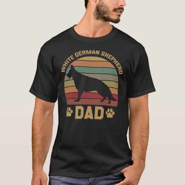 Pappa Owner White German Shepherd Old Sunset T Shirt (Framsida)
