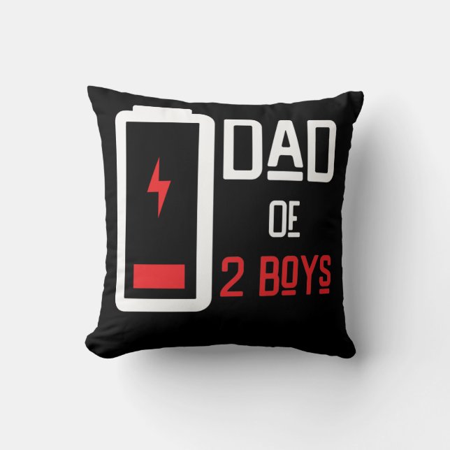 Pappa på 2 pojkar Lågt batteri från Son Fars dag Kudde (Framsida)