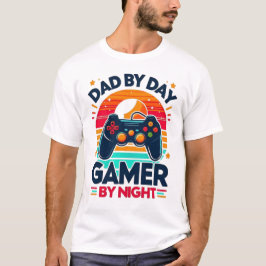 Pappa på dagarna Gamer på natten: Retro solnedgång T Shirt