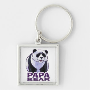 Pappa Panda Bear Fyrkantig Silverfärgad Nyckelring