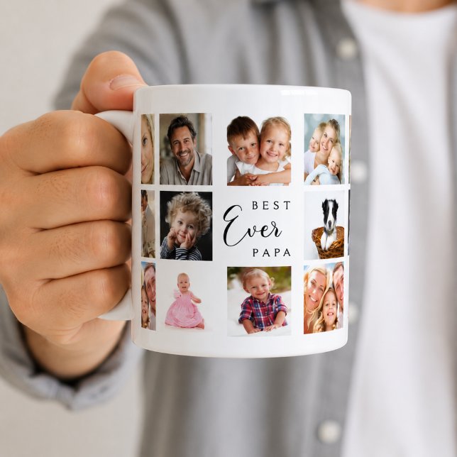 Pappa papa fotokollage vitt svart kaffemugg (Skapare uppladdad)