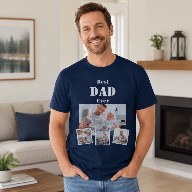 Pappa pappa bästa fotokollage blå t shirt (Skapare uppladdad)