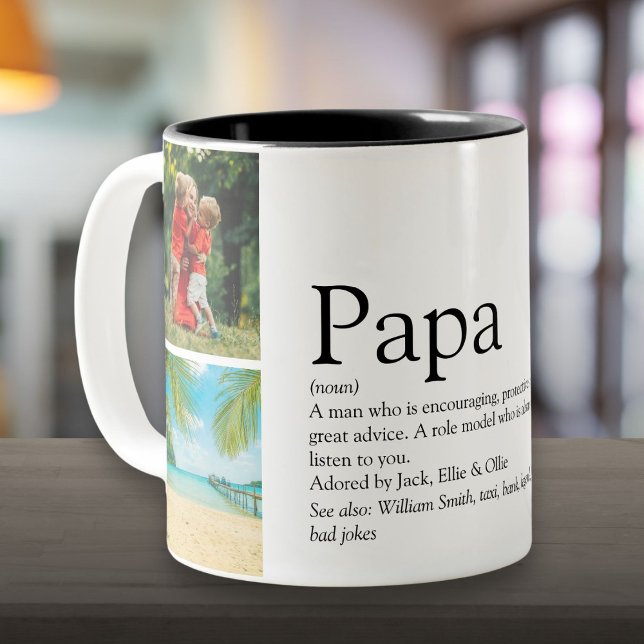 Pappa, Pappa, Fader Definition 4 Foto Collage Två-Tonad Mugg (Dad, Daddy, Father Definition 4 Photo Collage Two-Tone Coffee Mug)