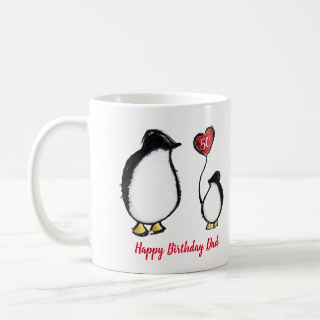 Pappa penguin 50 eller något födelsedagskort kaffemugg (Vänster)