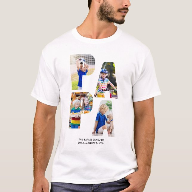 PAPPA Photo Collage Barnbarn Namn Brev T Shirt (Framsida)