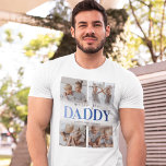 Pappa Photo Collage T Shirt<br><div class="desc">Personlig far t-shirt med fyra familjefollor av barn, ord "vi kärlek du pappa" i ett trendig med blått övertoningsteckensnitt och ungarna namn. Fototips: Skörd i dina foton till fyrkanter innan du laddar upp dem, så att subjekt finns i mitten för bästa resultat.</div>