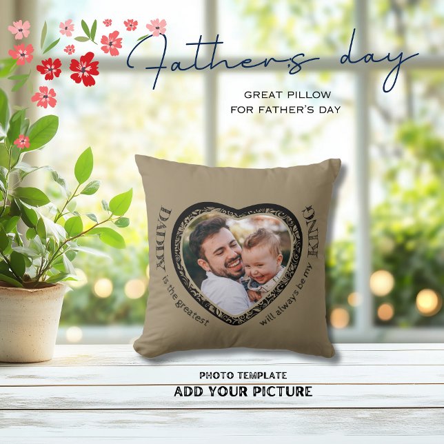 Pappa Photo Heart Shape Kudde (Daddy Photo Heart Shape Throw Pillow)