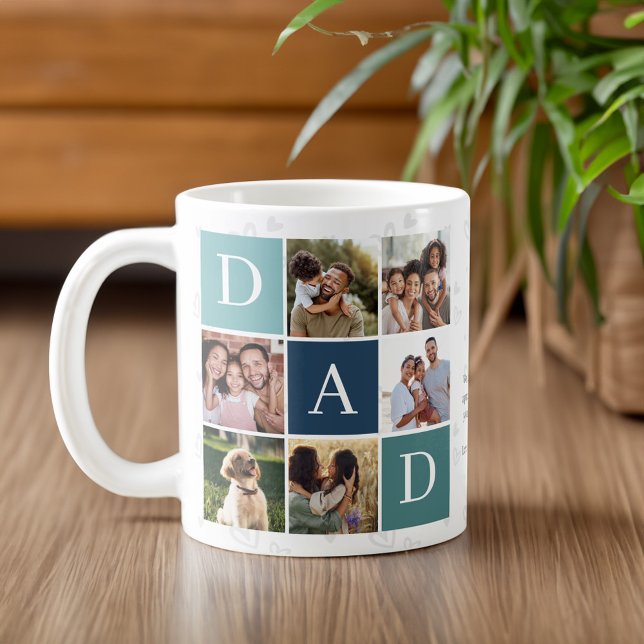 Pappa Photo Square Gird Monogram & Personlig Kaffemugg (Dad Photo Square Gird Monogram & Personalized Coffee Mug)