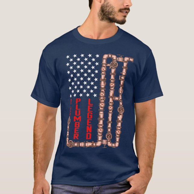 Pappa Plumber Legend American Flagga Fars dag T Shirt (Framsida)