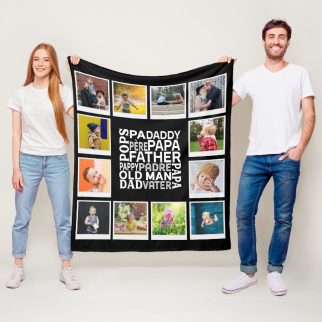 Pappa Pops Far Old Man Photo Collage Chic Black Fleecefilt (På plats)