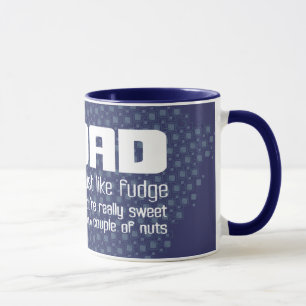 Pappa "precis som fudge" roligt marin blå mugg