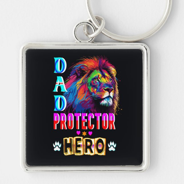 Pappa Protector Hero Fyrkantig Silverfärgad Nyckelring (Framsidan)