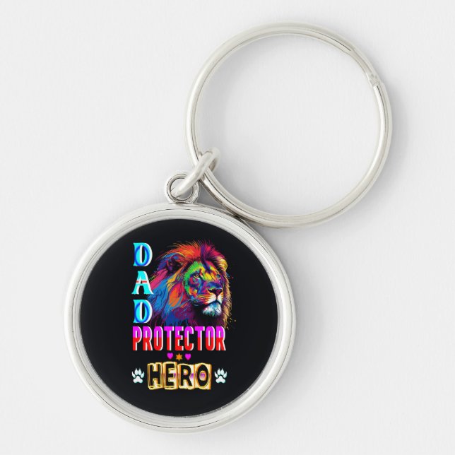 Pappa Protector Hero Rund Silverfärgad Nyckelring (Framsidan)
