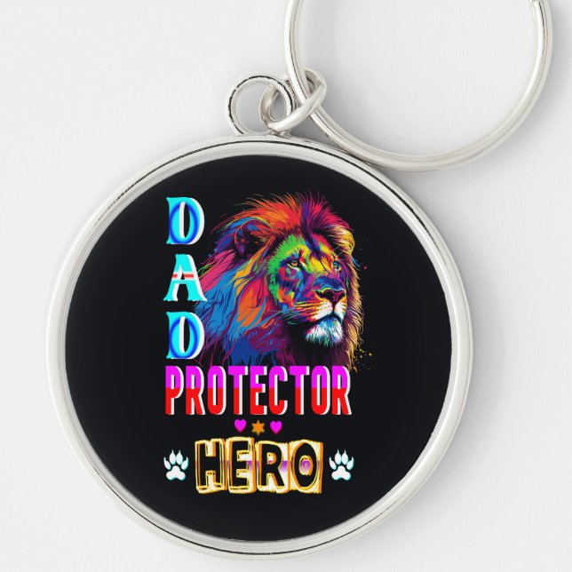 Pappa Protector Hero Rund Silverfärgad Nyckelring (Framsidan)