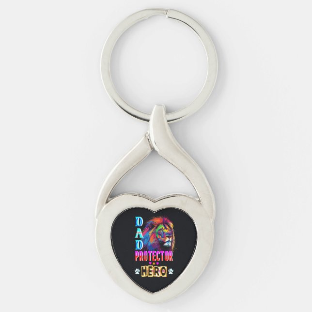 Pappa Protector Hero Twisted Heart Silverfärgad Nyckelring (Framsidan)