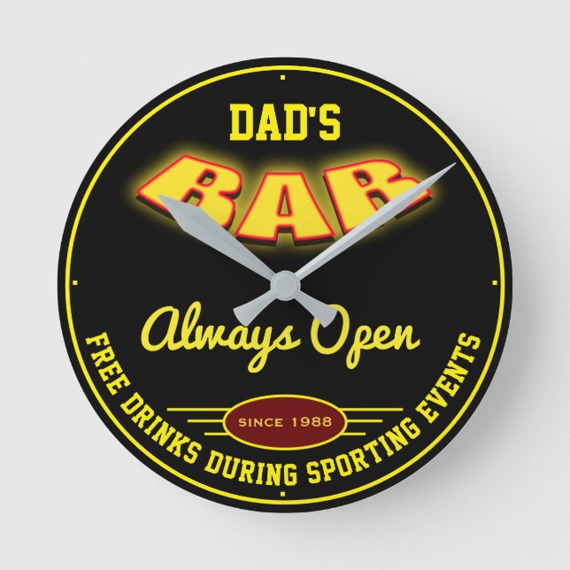 Pappa Pub Gult Neon Effect Valfri dryck Rund Klocka (Framsida)