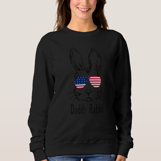 Pappa Rabbit Ansikte with Sunglasses American Flag T Shirt (Framsida)