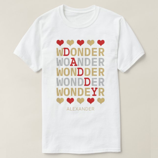  Pappa Red Guld Silver Glitter Namn Anpassningsbar T Shirt (Design framsida)