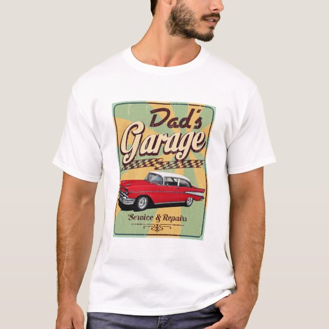 Pappa Retro Bel Luft Garage T Shirt (Framsida)