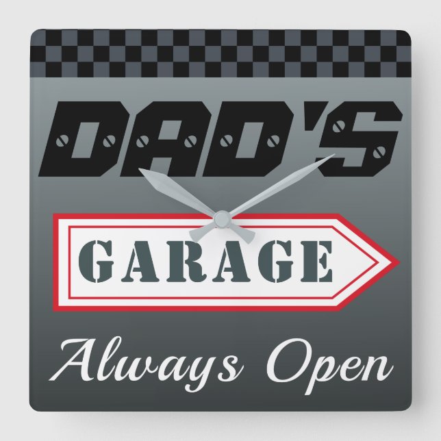 Pappa Retro Garage Sign Wall Clock Gift Fyrkantig Klocka (Framsida)