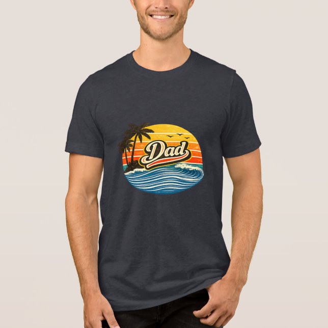 Pappa Retro Solnedgång Namn Design T Shirt (Framsida)