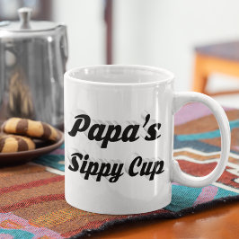 Pappa, rolig kaffeofferttext, svart halvtext kaffemugg