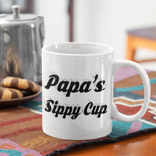 Pappa, rolig kaffeofferttext, svart halvtext kaffemugg