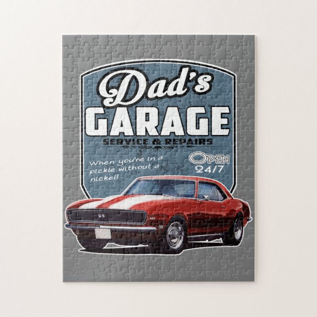 Pappa rött Camaro garage Pussel (Vertikal)