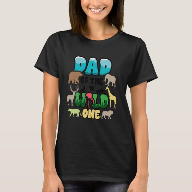 Pappa Safari 1:a födelsedagen för Vild 1 Zoo Jungl T Shirt (Framsida)