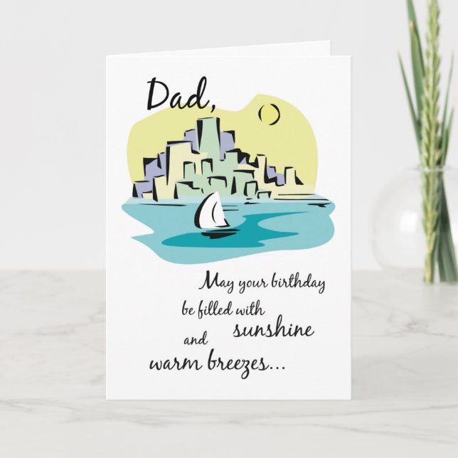 Pappa Sailboat City Birthday Kort (Framsida)