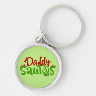 Pappa Saurus Dinosaur Lettering Rund Silverfärgad Nyckelring