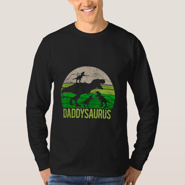 Pappa Saurus och tre Babysaurus Saurus T Shirt (Framsida)