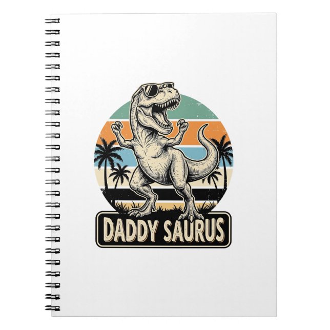 Pappa Saurus Retro Dinosaur Solnedgång T-Shirt Des Anteckningsbok (Framsidan)