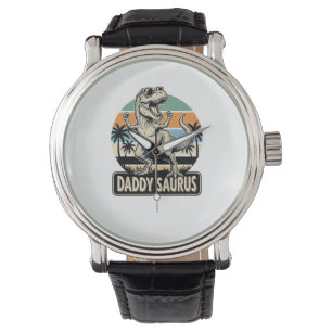 Pappa Saurus Retro Dinosaur Solnedgång T-Shirt Des Armbandsur