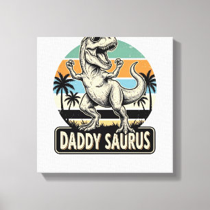 Pappa Saurus Retro Dinosaur Solnedgång T-Shirt Des Canvastryck