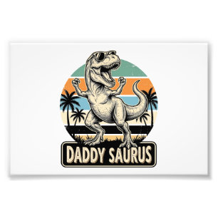 Pappa Saurus Retro Dinosaur Solnedgång T-Shirt Des Fototryck