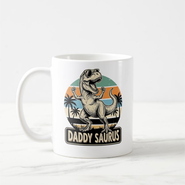 Pappa Saurus Retro Dinosaur Solnedgång T-Shirt Des Kaffemugg (Vänster)
