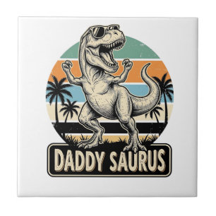 Pappa Saurus Retro Dinosaur Solnedgång T-Shirt Des Kakelplatta