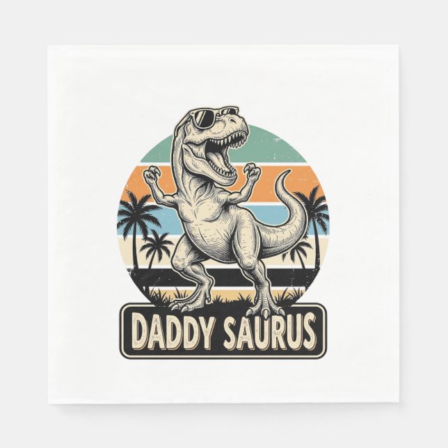 Pappa Saurus Retro Dinosaur Solnedgång T-Shirt Des Pappersservett (Framsidan)