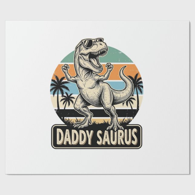 Pappa Saurus Retro Dinosaur Solnedgång T-Shirt Des Presentpapper (Platt)