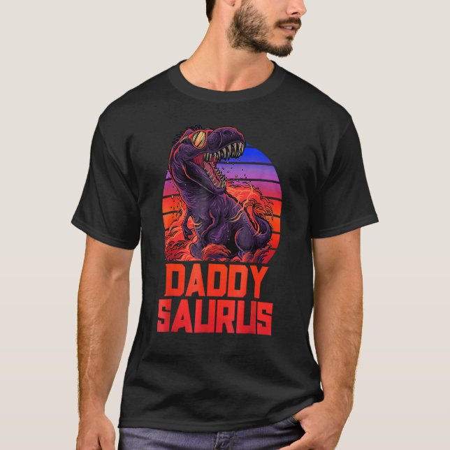 Pappa Saurus Rex Pappa Far Trex Retro 80s Dinosa T Shirt (Framsida)